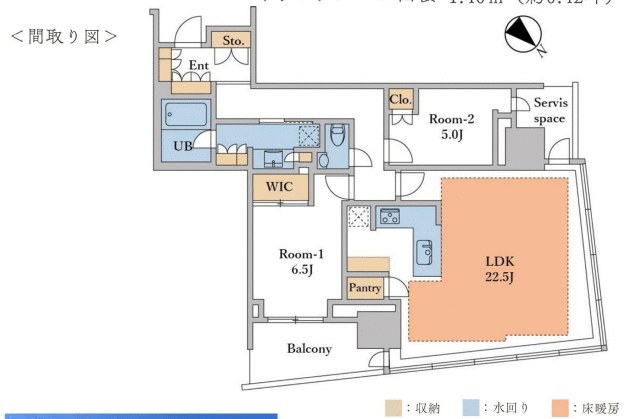 パークタワー勝どきミッド 部屋番号：1124 間取図 1