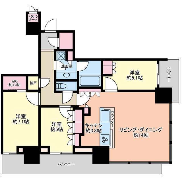 ザ・パークハウス晴海タワーズクロノレジデンス 部屋番号：505 間取図 1