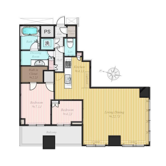 勝どきザ・タワー(カチドキザ・タワー) 部屋番号：1414 間取図 1