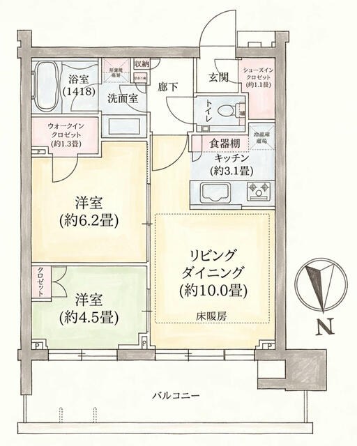 ＨＡＲＵＭＩ ＦＬＡＧ ＰＡＲＫ ＶＩＬＬＡＧＥ Ｔ棟 部屋番号：４１ 間取図 1