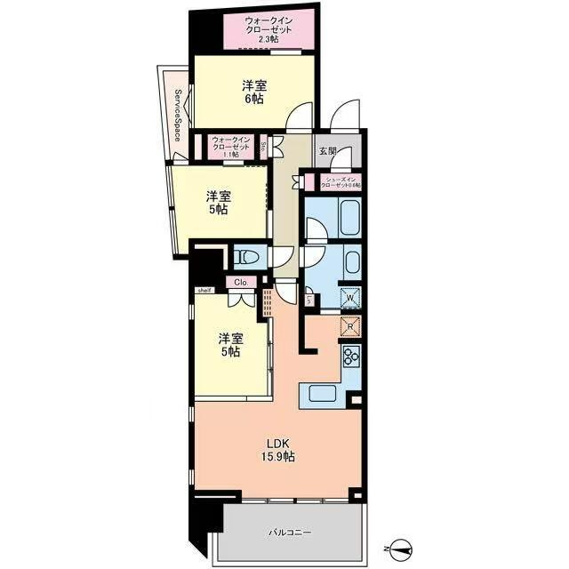 パークシティ高田馬場 805号室 間取図 1