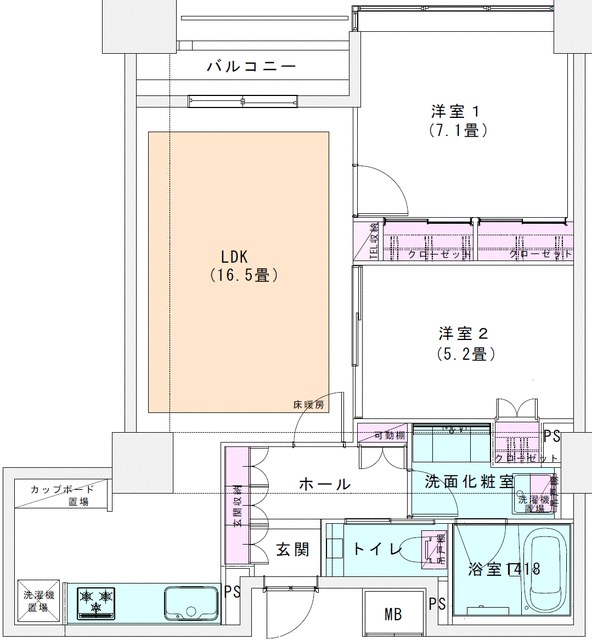 オリゾンマーレ 眺望レインボーブリッジ・富士山・東京タワー 1416号室 間取図 1